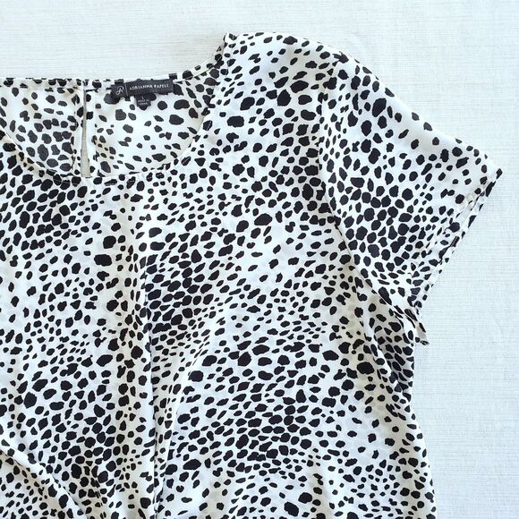 Adrianna Papell Top Womens L Leopard Print Black White Twist Front Career Casual - Picture 2 of 10